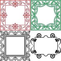 Decorative Square Frames in Red, Green, and Black Colors, White Background vector