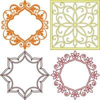 Four Colorful Ornamental Frames on White, Vintage Style Floral Border Elements vector