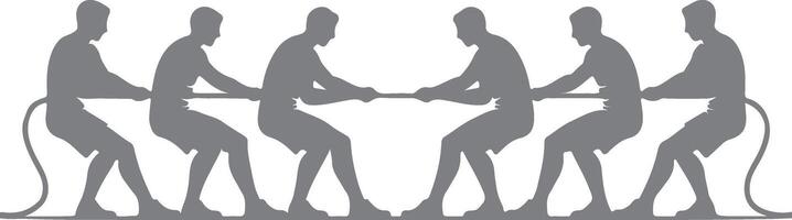 Six Gray Silhouettes of People Pulling a Rope in a Tug of War Competition a Simple Minimalist Illustration vector