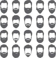 Twenty gray silhouette illustrations of men with various beard styles short hair and no facial features except beards vector