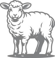 Gray Silhouette of a Lamb Standing on a Gray Ground a Simple Line Art Illustration of a Young Sheep with Fluffy Wool a Detailed Depiction of a vector