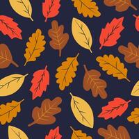 Seamless pattern with colorful autumn leaves on dark background. Autumn season flat design for wallpaper. vector