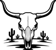 A bull skull with cactus plants and a desert background vector