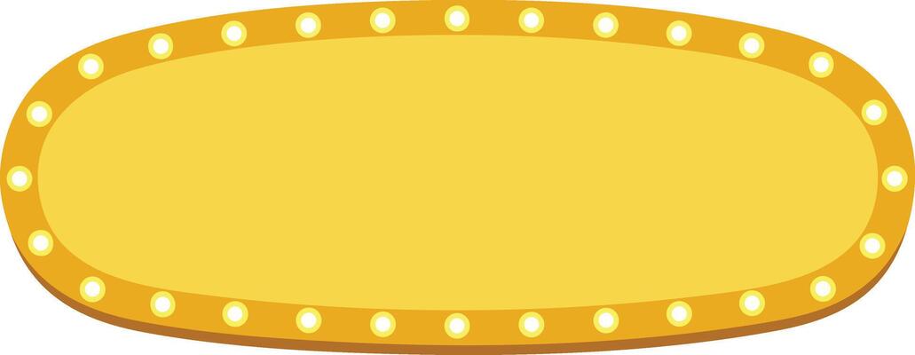 Yellow Retro Light Bulb Signboard Illustration with Oval Shape and Border Lights for Design Use