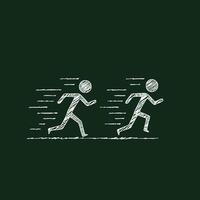 Running stick figures in motion speed concept chalkboard style illustration with green background and white chalk lines vector