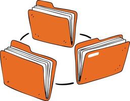 Orange file folders connected in circular arrangement for data sharing and organization illustration vector