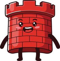 Red Cartoon Castle Tower Character with Happy Expression and Arms and Legs Illustration vector