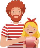 Father and daughter in matching red and white striped shirts smiling happily together illustration vector