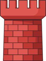 Red castle tower with brick wall design illustration in simple style for game or graphic projects vector