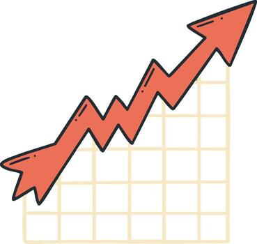 creciente rojo flecha en beige cuadrícula demostración crecimiento y creciente tendencia ilustración para negocio éxito y Progreso conceptos vector