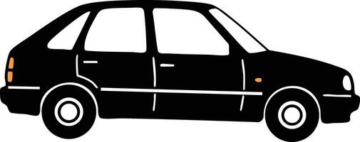 Compact black hatchback car side view illustration with simple design and clean lines vector