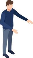 Man in blue sweater and gray pants standing with arms extended illustration in isometric style vector