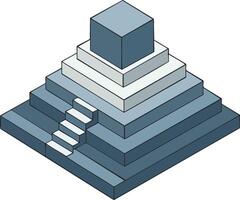 Step pyramid illustration with blue gradient colors and stairs in isometric style for architectural design concepts vector
