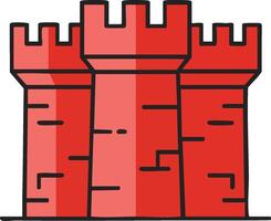 Red castle fortress icon with simple brick design for medieval and fantasy themes illustration vector