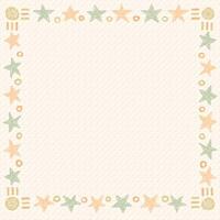 Blank square frame consists of various pastel star and circle shapes childish hand drawn style on old bond paper texture background graphic illustration. vector