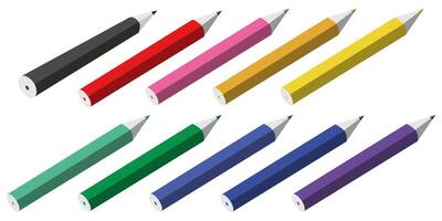 Set of 10 Colorful Pencils in Perspective View Isolated on White Background vector