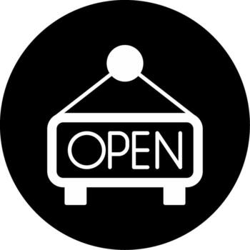 Illuminated Open Store Sign Glyph Circle Inverted vector