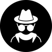 Mysterious Man in Black Hat Glyph Circle Inverted vector