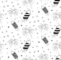 Fireworks and firecrackers Seamless pattern. graphic line ink illustration. design for fashion graphics, textile prints, fabrics, wallpapers. Coloring Sheet for Stress Relief and Relaxation vector