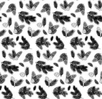 Pine branches and cones Seamless pattern. graphic line ink illustration. Winter holiday background for banners, print for fabric, labels, t-shirt printing. vector