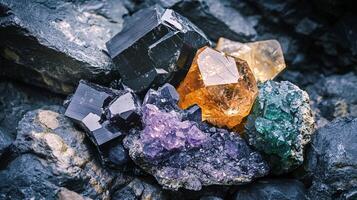 Rare and Colorful Cluster of Beautiful Minerals Extracted from Earth Mine photo