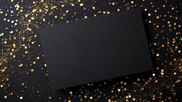 Stylish New Year Eve invitation template featuring luxurious black background and shimmering sparkles for festive events photo