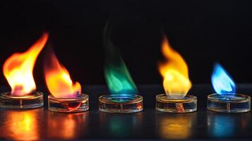 A Colorful Array of Bunsen Burners Creating Unique Flame Patterns photo