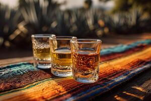 Natural Light Illuminating a Mezcal Tasting Set with Diverse Jicaras photo