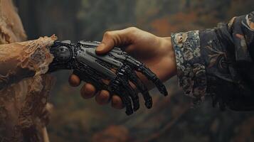 Symbolic Handshake Between Human and AI Representing Unity photo