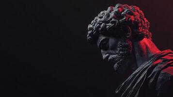 Minimalist Marcus Aurelius Statue in Profound Contemplation Against Black photo