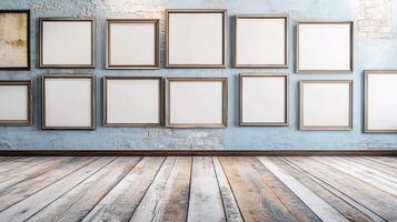 Empty Gallery Walls Featuring Framed Blank Canvases in Barren Spaces photo