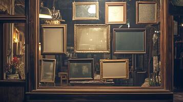 Empty Family Portrait Studio Display Featuring Dusty Photo Frames