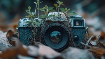Nature Resilient Touch Revealing Weeds Through Broken Technology photo