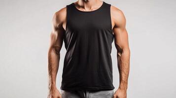 Mockup of Men Wearing Versatile Black Tank Tops on White Backdrop photo