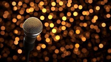 Dynamic Microphone Captured Against a Vibrant Bokeh Light Background photo