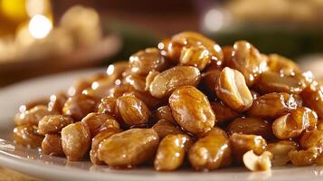 Honey-Glazed Peanuts Piled in Glossy Pile with Rich Coating photo