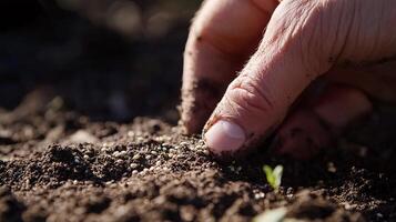 Detailed Image of Hands Gently Pressing Seeds into Fertile Earth photo