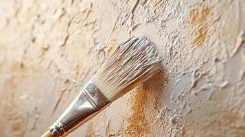 Macro View of Paintbrush Bristles Creating Intricate Patterns on Wall photo