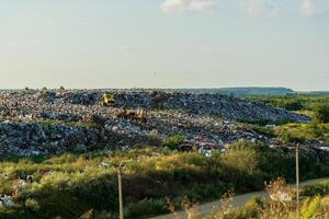 Garbage landfill. Problems with recycling and sorting garbage. Environment pollution photo
