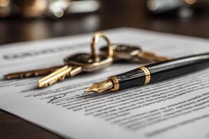 A pen and keys on a contract photo