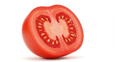 Hyper-Realistic 3D Render of a Tomato Sliced in Half on White Background photo