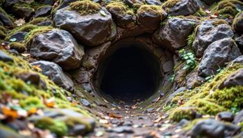 a moss covered cave entrance photo