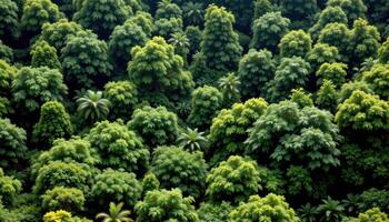 a dense jungle canopy viewed from above photo