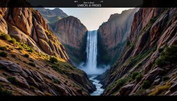 a waterfall plunging into a deep canyon photo