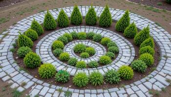 a spiral arrangement of dwarf conifers photo