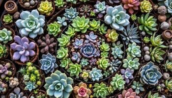 succulents arranged in a spiral pattern photo