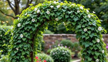 hanging ivy cascading down a garden arch photo