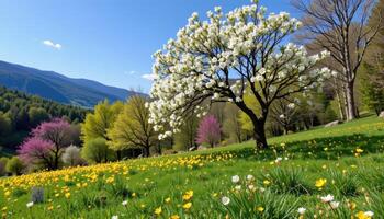 a quiet valley forest in spring bloom photo