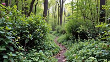 thick brambles blocking a forest path photo