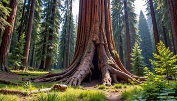 old growth forest with massive tree trunks photo